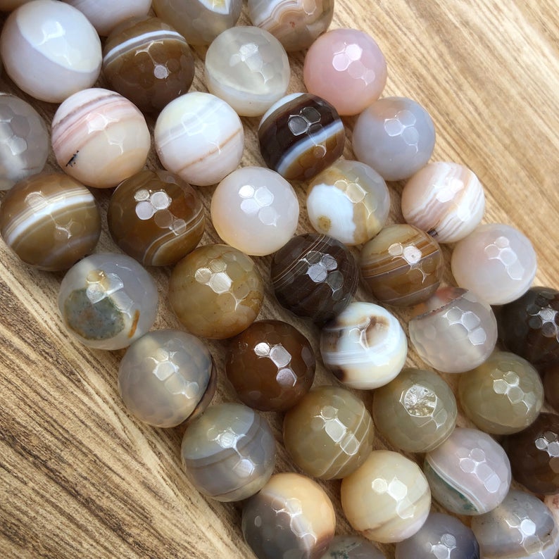 Natural Brown Agate Beads, Agate 12 mm Round Shape Faceted Beads