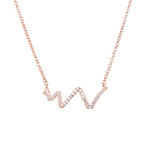 92.5 Sterling Silver Necklace Chain With CZ Cubic Zirconia Life Line Waves Shape Sterling Silver Pendant