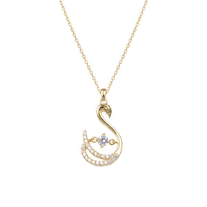 92.5 Sterling Silver CZ Cubic Zirconia Swan Shape Pendant with Sterling Silver Necklace Chain
