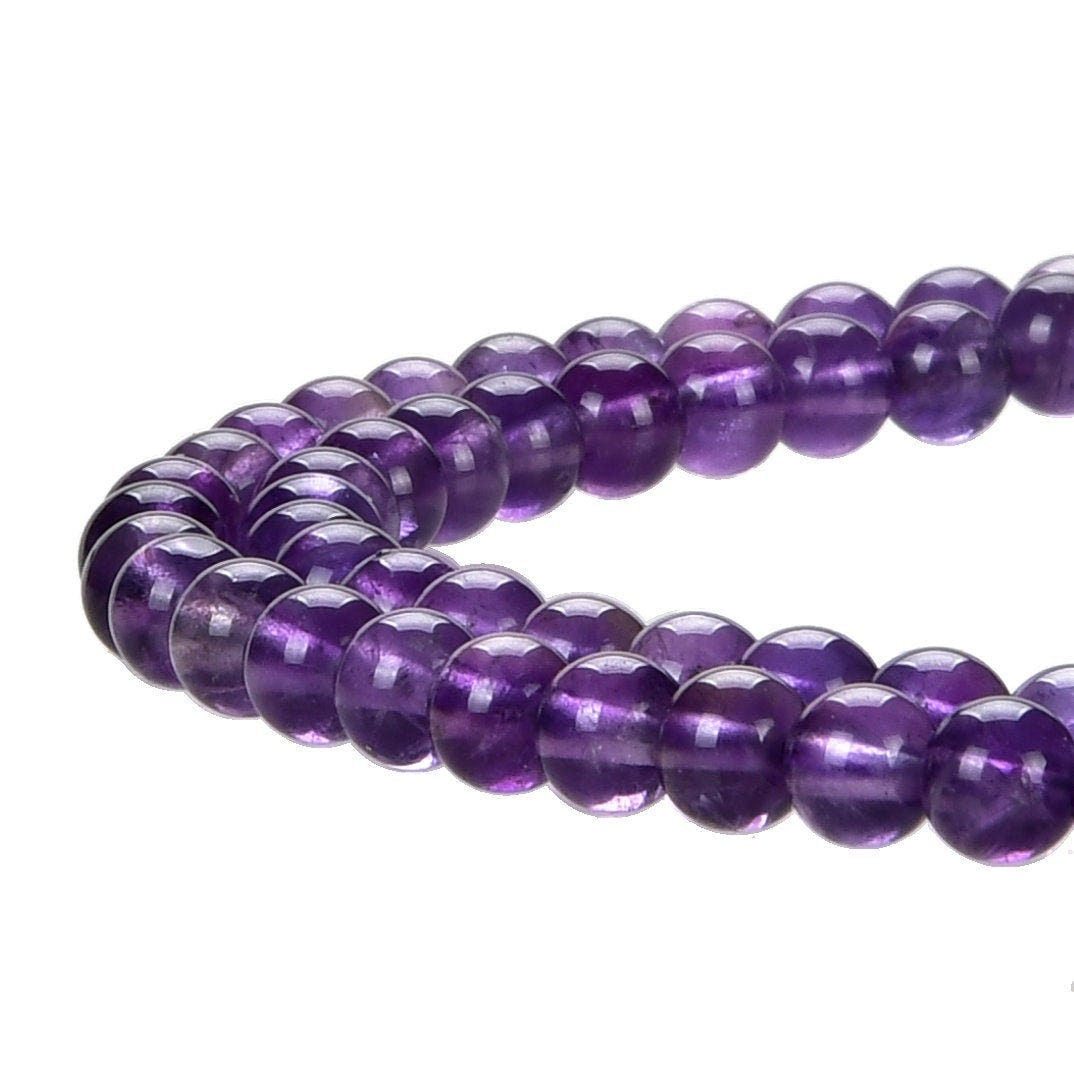 Natural Amethyst Round Beads Strand - 6mm, 7mm, Or 8mm, 15.5 Inch, Glossy Finish