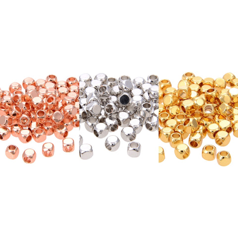 100 Pieces Faceted Column Nuggets Spacer Beads, Silver, Yellow Gold, Rose Gold 3mm and 4mm for DIY Jewelry Craft Charm Making