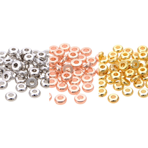 100 Pieces Flat Round Disc Rondelle Spacer Beads Metal Rondelle Beads Spacer, Silver, Yellow Gold, Rose Gold  4-5-6mm for DIY Jewelry Making