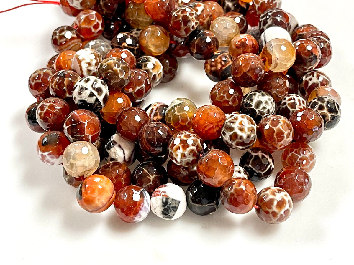 Faceted Natural Red Fire Agate Gemstone Round Loose Beads on a 15.5 S – AD  Beads