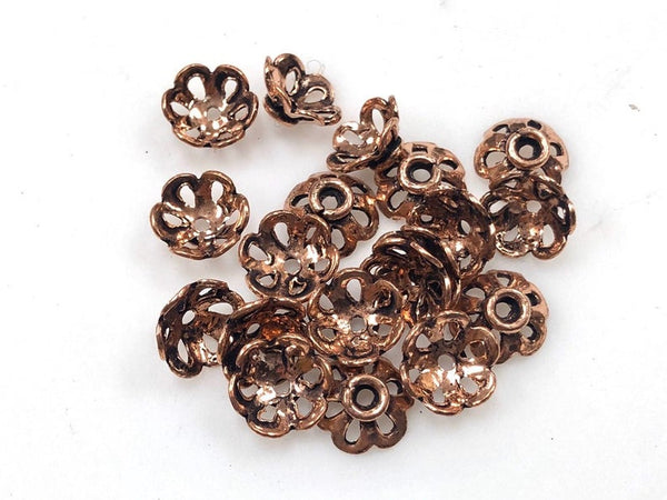 Solid Copper Bali Style Spacer Beads, Handmade Copper Cap 50 Pcs