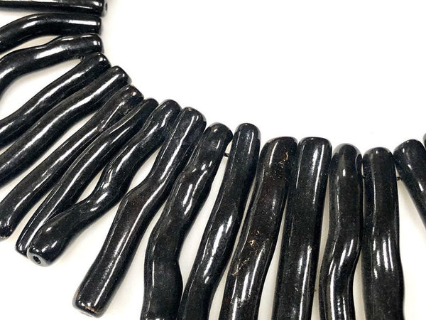 Natural Black Coral Branch Beads, Long Graduated Coral Beads 60x30mm