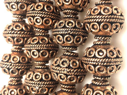Handmade Solid Copper Bali Style Spacer Beads, Copper Beads 18mm 10 Pcs