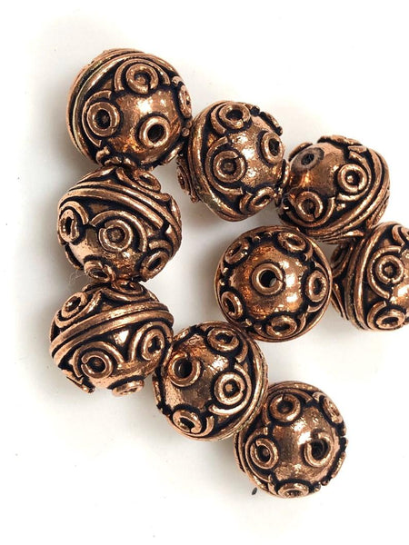 Solid Copper Bali Style Spacer Beads, Copper Beads 10 Pcs