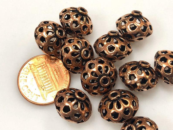 Solid Copper Bali Style Spacer Beads, Solid Copper Beads 25 Pcs