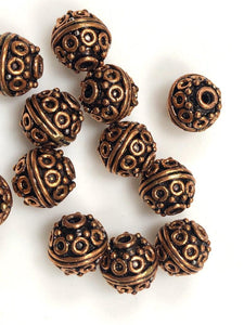 Solid Copper Bali Style Spacer Beads, Handmade Copper Beads 10 Pcs