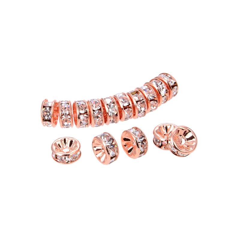200Pcs Bright Rose Gold Plated 6 mm Clear Quartz Crystal Rondelle Spacer Beads
