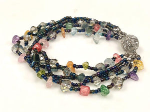 Natural Gemstone Crystal Bracelets, Multi Strand Beaded Bracelets, Rhinestone Magnetic Clasp Bracelet