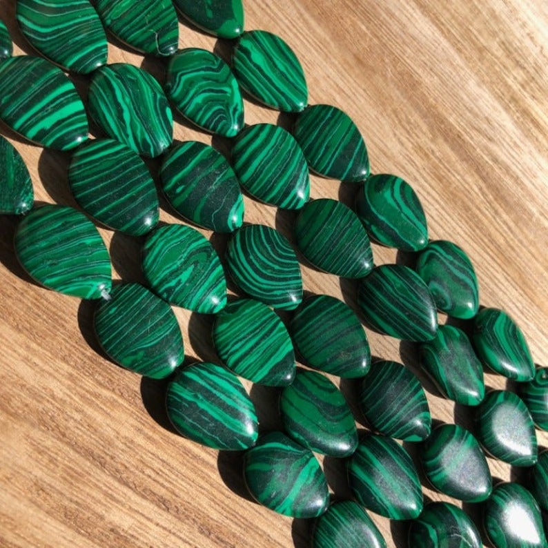 Malachite Beads, Malachite Pear Smooth Beads, Pear Shape Beads, 18x12 mm