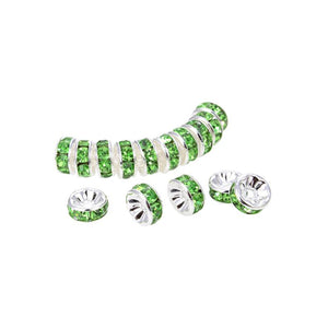 Bright Silver Plated 8 mm Peridot Crystal Rondelle Spacer Beads 200 Pcs