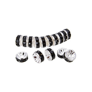 200Pcs Bright Silver Plated 6mm Black Crystal Rondelle Spacer Beads