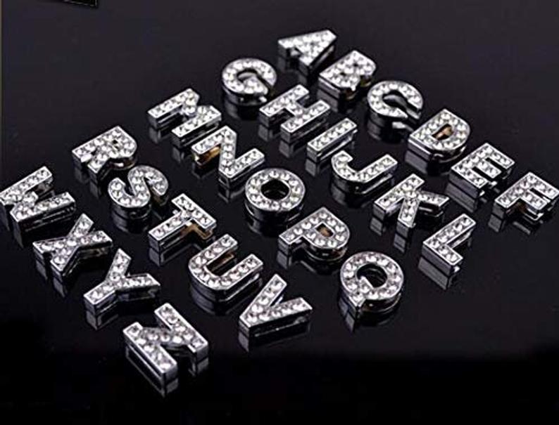 A-Z Rhinestones Charms, Alphabet Charms, Slide Letters, 8mm Rhinestone Alphabet