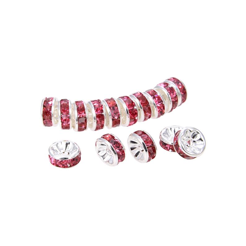 200Pcs Bright Silver Plated 6mm Light Siam Red Crystal Rondelle Spacer Beads
