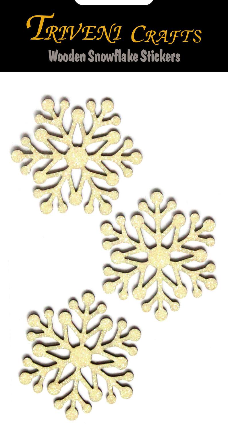 Wooden Snowflake Stickers, Adhesive 3 Pcs Wooden Stickers