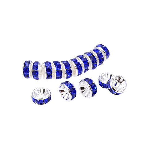 Bright Silver Plated Blue Quartz Crystal Rondelle Shape Spacer Beads, Quartz 6 mm