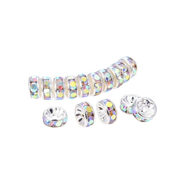Bright Silver Plated 4 mm Irrisdent Color Crystal Rondelle Spacer Bead –  Triveni Crafts
