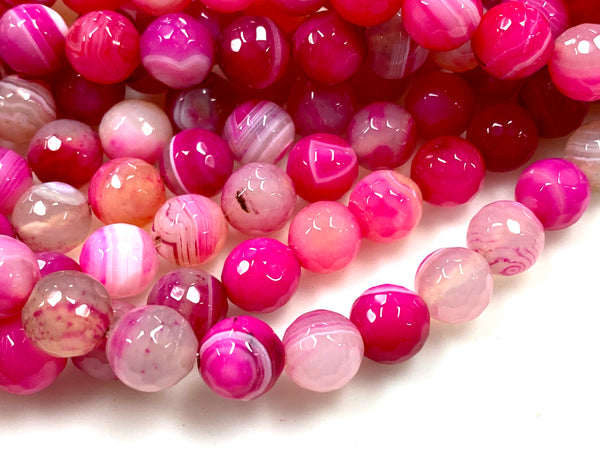 Natural Pink Stripe Agate Gemstone Beads / Round Shape Beads / Healing Energy Stone Beads / 10mm 2 Strands Beads