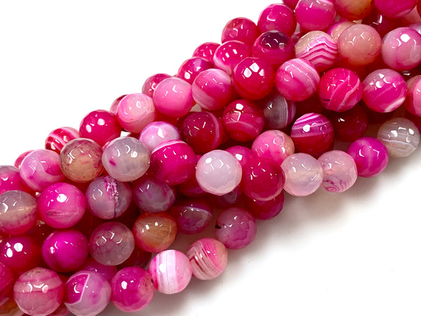 Natural Pink Stripe Agate Gemstone Beads / Round Shape Beads / Healing Energy Stone Beads / 10mm 2 Strands Beads
