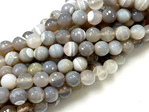 Natural Grey Stripe Agate Gemstone Beads / Round Shape Beads / Healing Energy Stone Beads / 10mm 2 Strands Beads