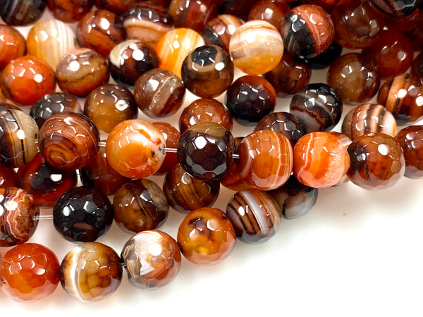 Natural Indian Agate Beads / Faceted Round Shape Beads / Healing Energy Stone Beads / 10mm 2 Strands Beads
