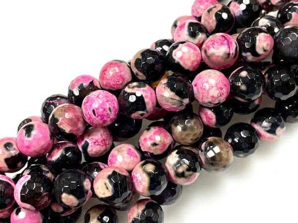 Red and Black Agate Natural Gemstone Beads / Faceted Round Shape Beads / Healing Energy Stone Beads / 10mm 2 Strands Beads