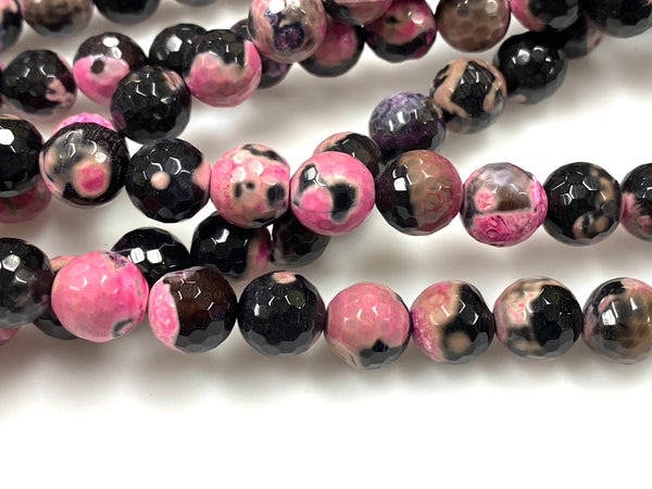 Red and Black Agate Natural Gemstone Beads / Faceted Round Shape Beads / Healing Energy Stone Beads / 10mm 2 Strands Beads