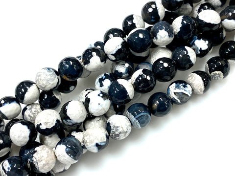 Black and White Agate Natural Gemstone Beads / Faceted Round Shape Beads / Healing Energy Stone Beads / 10mm 2 Strands Beads