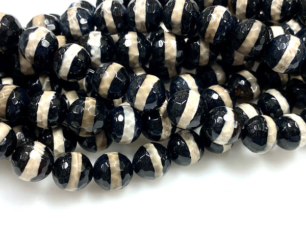 Natural Black Stripe Agate Gemstone Beads / Round Shape Beads / Healing Energy Stone Beads / 10mm 2 Strands Beads