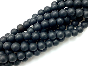 Natural Black Agate Matte Finish Gemstone Beads / Faceted Round Shape Beads / Healing Energy Stone Beads