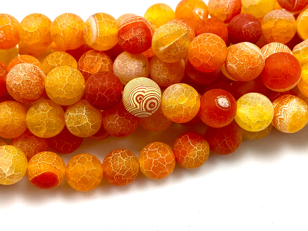 Natural Orange Matte Finish Agate Gemstone Beads / Round Shape Beads / Healing Energy Stone Beads / 10mm 2 Strands Beads