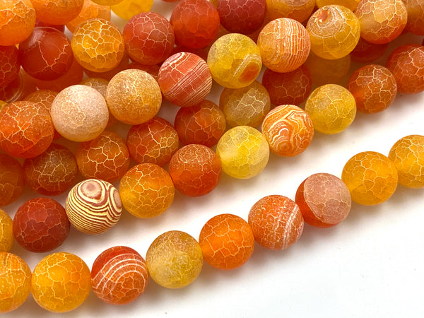 Natural Orange Matte Finish Agate Gemstone Beads / Round Shape Beads / Healing Energy Stone Beads / 10mm 2 Strands Beads