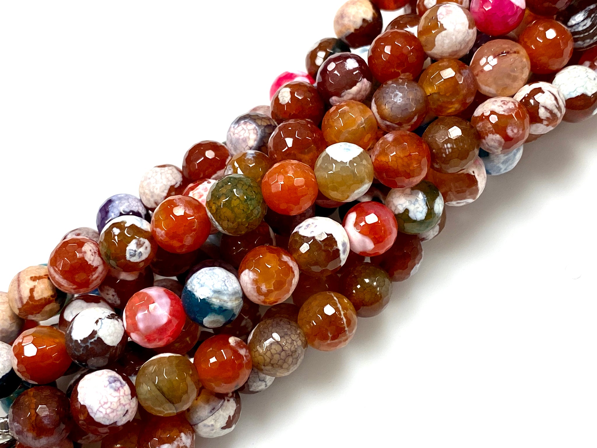 Natural Fire Agate Gemstone Beads / Faceted Round Shape Beads / Healing Energy Stone Beads / 10mm 2 Strands Beads