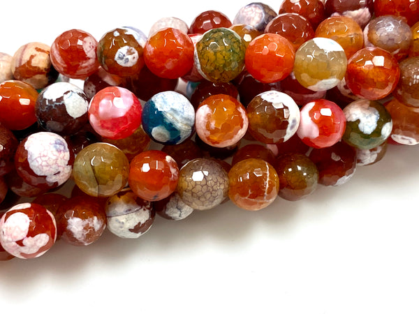 Natural Fire Agate Gemstone Beads / Faceted Round Shape Beads / Healing Energy Stone Beads / 10mm 2 Strands Beads