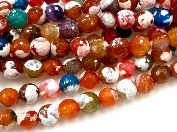 Natural Fire Agate Gemstone Beads / Faceted Round Shape Beads / Healing Energy Stone Beads / 10mm 2 Strands Beads