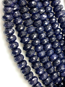 Natural Blue Goldstone Gemstone Beads / Faceted Rondelle Shape Beads / Healing Energy Stone Beads / 10mm 2 Strands Beads