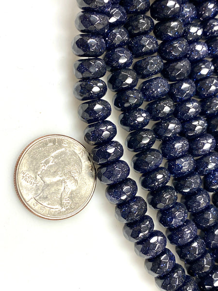 Natural Blue Goldstone Gemstone Beads / Faceted Rondelle Shape Beads / Healing Energy Stone Beads / 10mm 2 Strands Beads