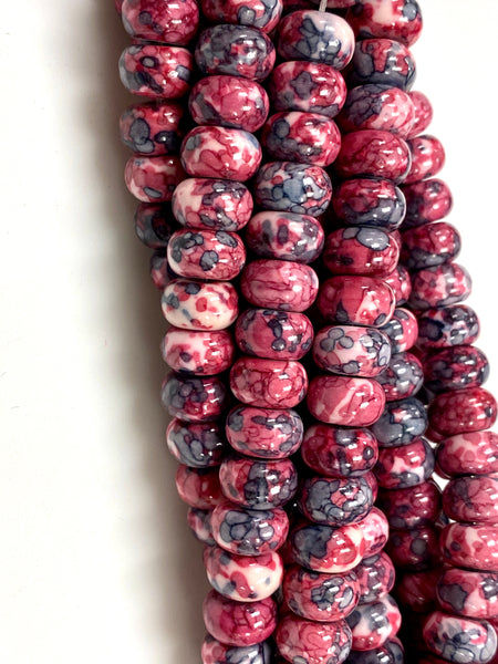 Natural Red Rain Jasper Gemstone Beads / Rondelle Shape Beads / Healing Energy Stone Beads / 10mm 2 Strands Beads