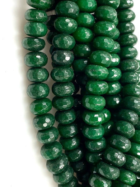 Natural Green Jade Gemstone Beads / Faceted Rondelle Shape Beads / Healing Energy Stone Beads / 10mm 2 Strand Gemstone Beads