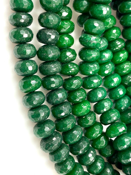 Natural Green Jade Gemstone Beads / Faceted Rondelle Shape Beads / Healing Energy Stone Beads / 10mm 2 Strand Gemstone Beads
