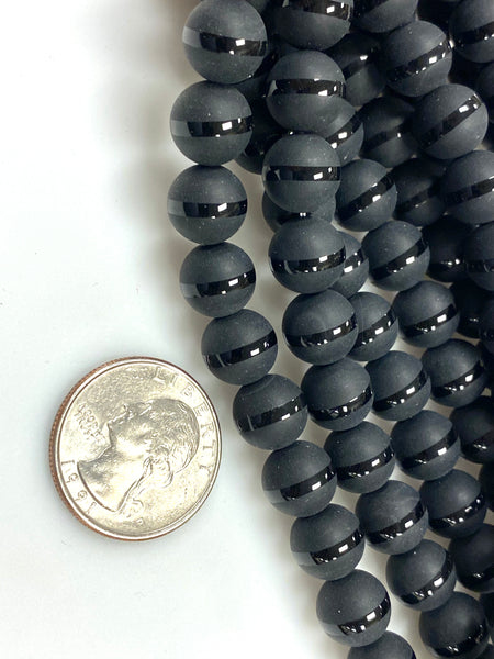 Natural Stripe Black Onyx Gemstone Beads / Faceted Round Shape Beads / Healing Energy Stone Beads / 10mm 2 Strands Beads