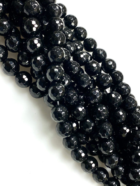 Natural Black Onyx Gemstone Beads / Faceted Round Shape Beads / Healing Energy Stone Beads / 10mm 2 Strands Beads