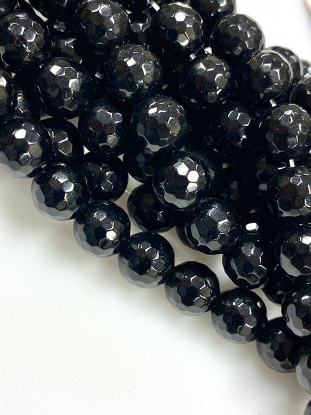 Natural Black Onyx Gemstone Beads / Faceted Round Shape Beads / Healing Energy Stone Beads / 10mm 2 Strands Beads