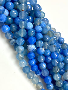 Natural Blue Stripe Agate Gemstone Beads / Faceted Round Shape Beads / Healing Energy Stone Beads / 10mm 2 Strands Beads