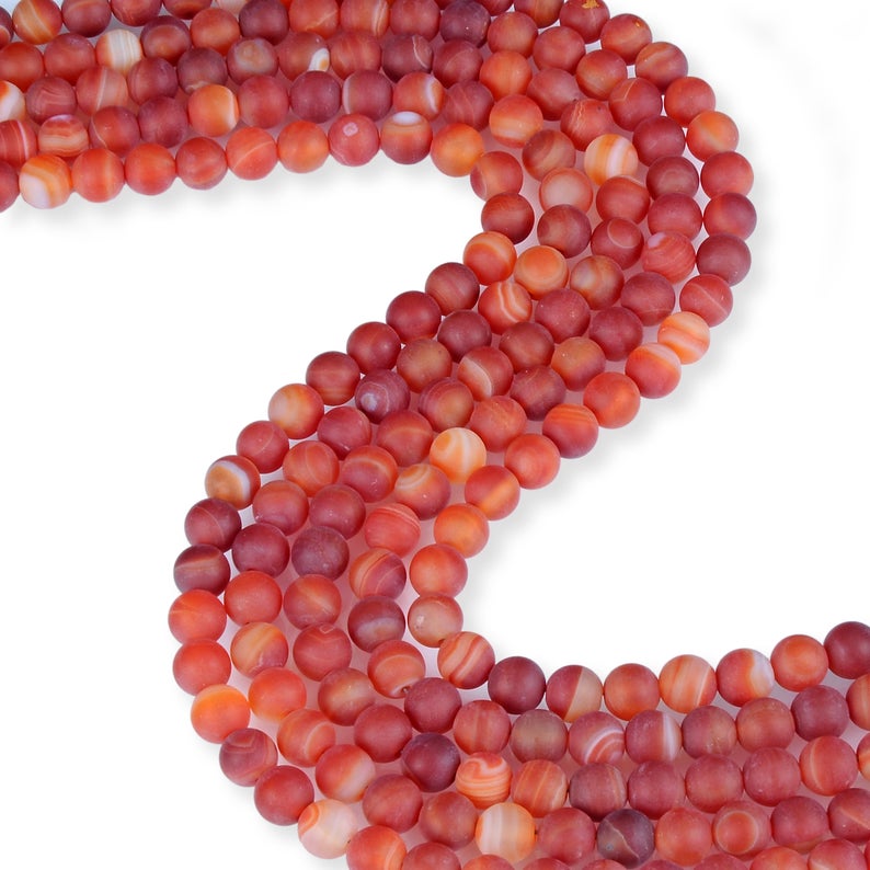 Natural Frosted Orange Agate Beads, Agate Smooth 8 mm Beads, Agate Round Shape Beads