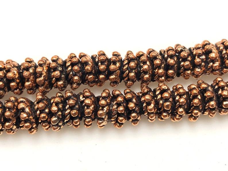 Solid Copper Bali Style Spacer Beads, Copper Beads 50 Pcs
