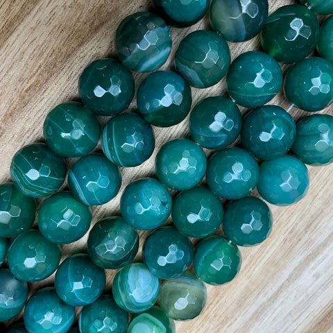 Natural Green Agate Smooth Beads, Agate 14 mm Faceted Round Shape Beads