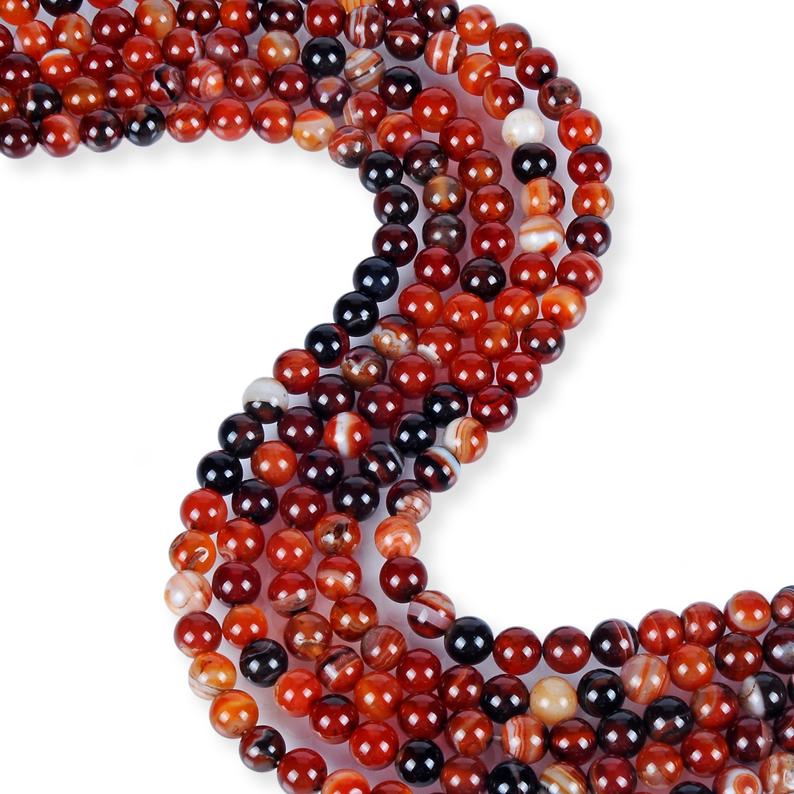 Natural Orange Black Agate Beads, Agate 8 mm Smooth Beads, Round Shape Agate Beads